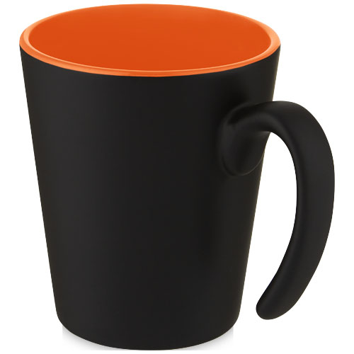 Mug en céramique publicitaire avec anse 360 ml Oli Orange et Noir